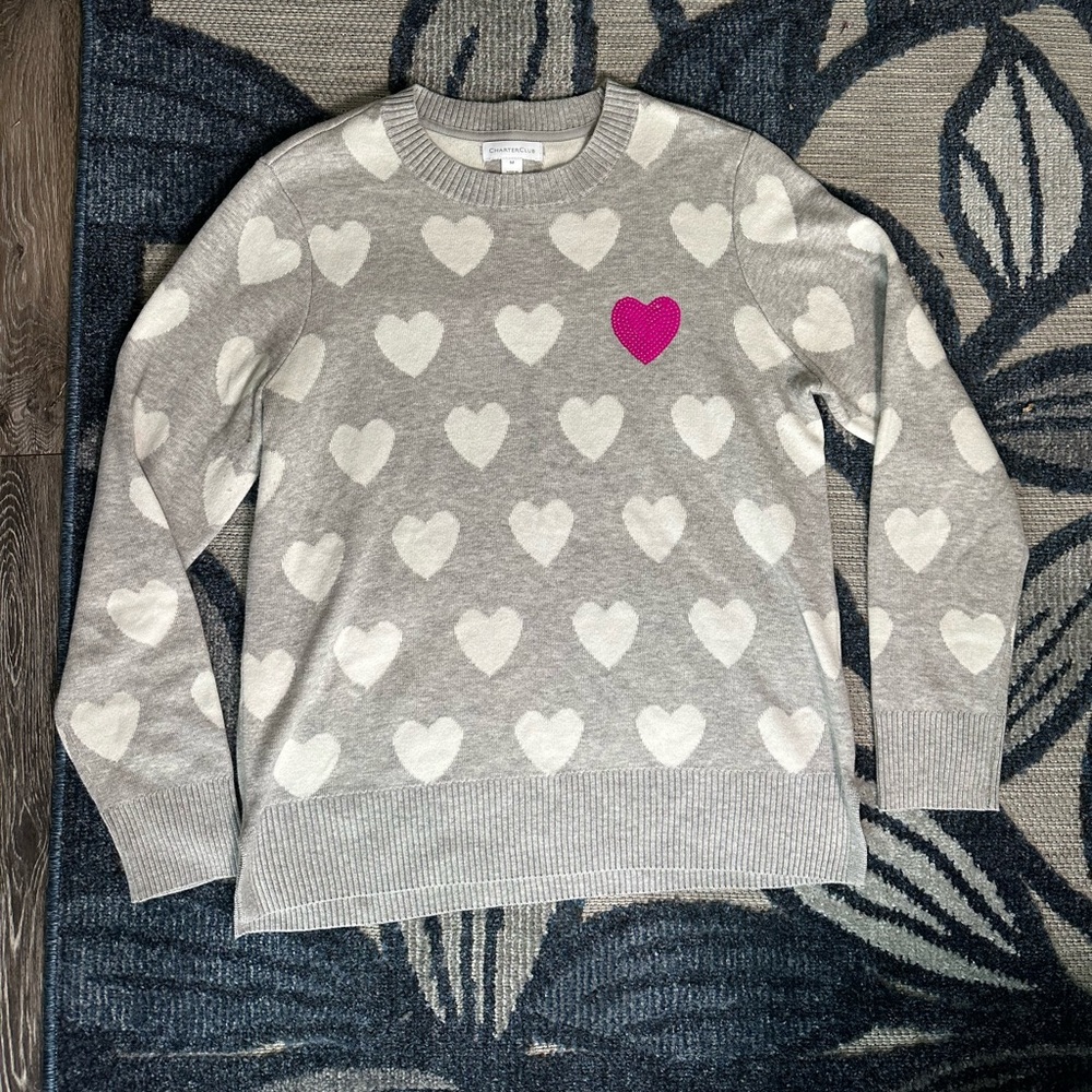 Charter Club Sequin Heart Women’s Sweater - Picture 2 of 6